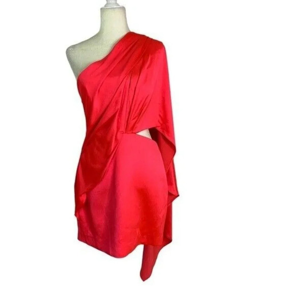 NWT SIGNIFICANT OTHER Anne Cape Cut Outs Satin Mini Dress Fuchsia 6 - Picture 4 of 15